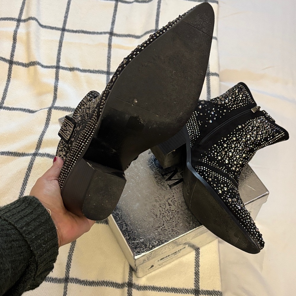 Amazon Black Rhinestone Ankle Booties - Picture 5 of 8